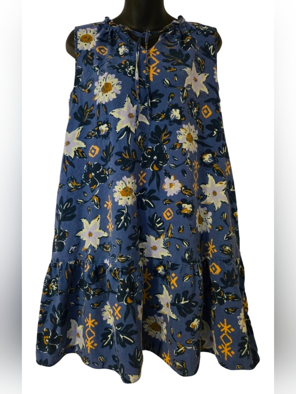 Sonoma Goods For Life Sleeveless Floral Ruffle Tier Dress Pockets Linen/rayon M
